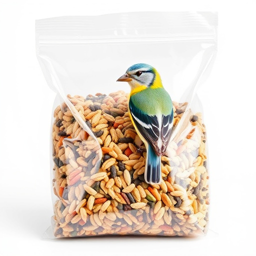 Wild bird seed in clear bulk packaging