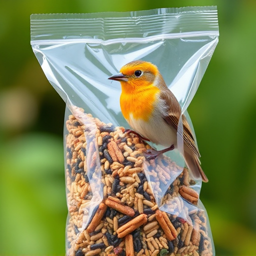 Wild bird seed in clear bulk packaging