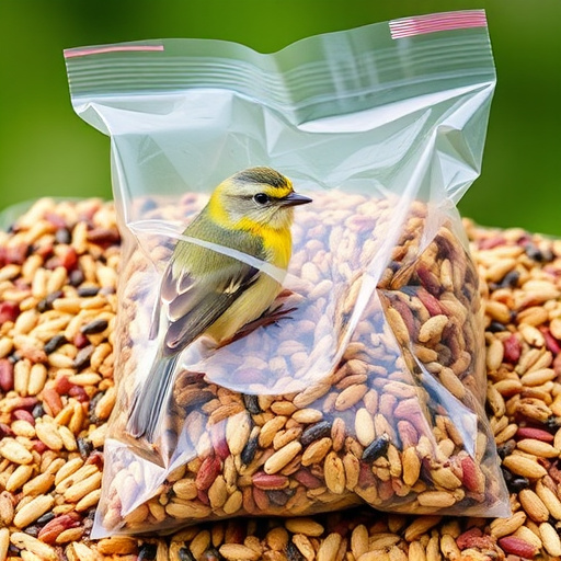 Wild bird seed in clear bulk packaging