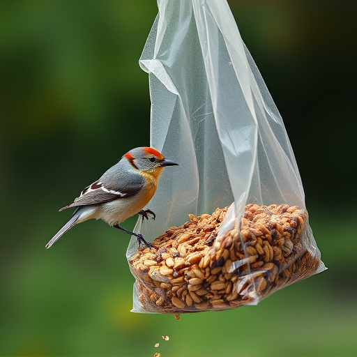 Wild bird seed pouring from bag