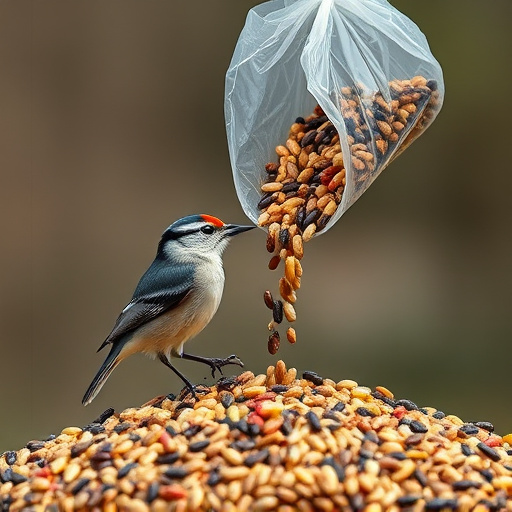 Wild bird seed pouring from bag