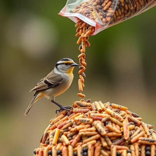 Wild bird seed pouring from bag