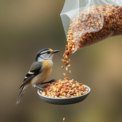 Wild bird seed pouring from bag
