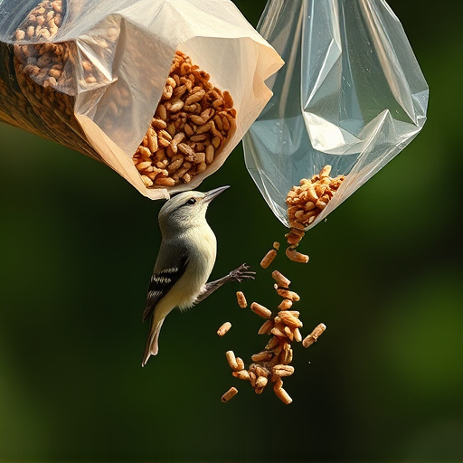 Wild bird seed pouring from bag