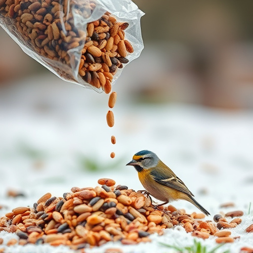 Wild bird seed pouring from bag