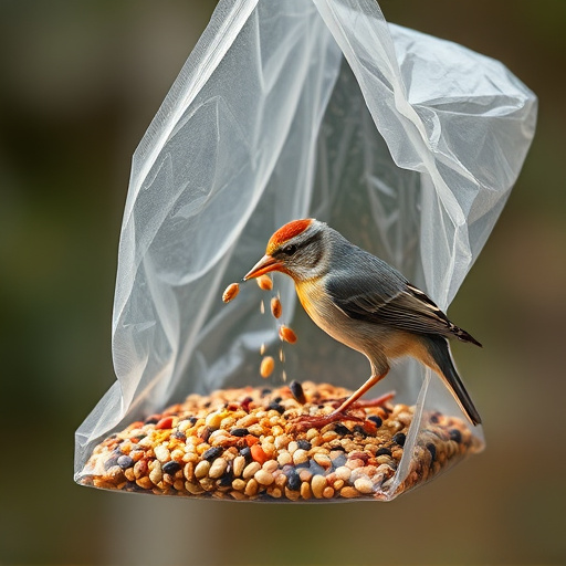 Wild bird seed pouring from bag