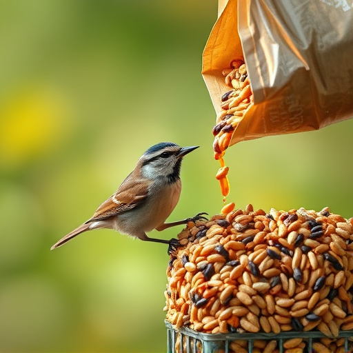 Wild bird seed pouring from bag