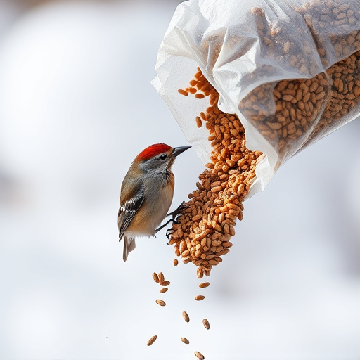 Wild bird seed pouring from bag