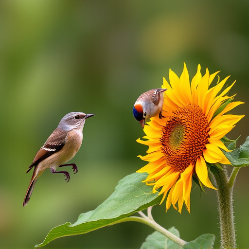 Wild birds eating sunflower hearts