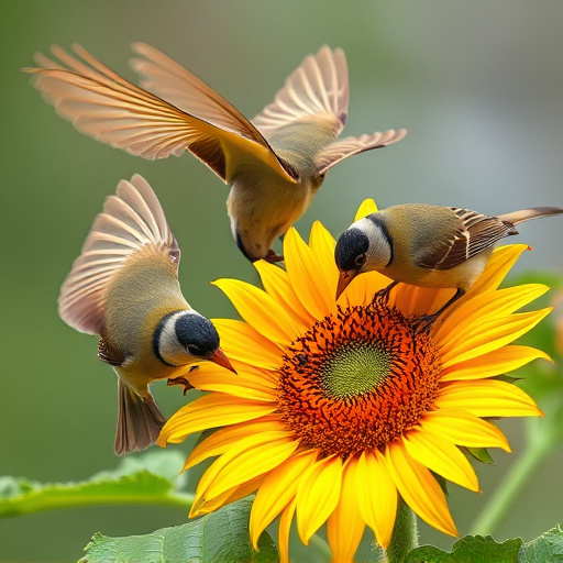 Wild birds eating sunflower hearts