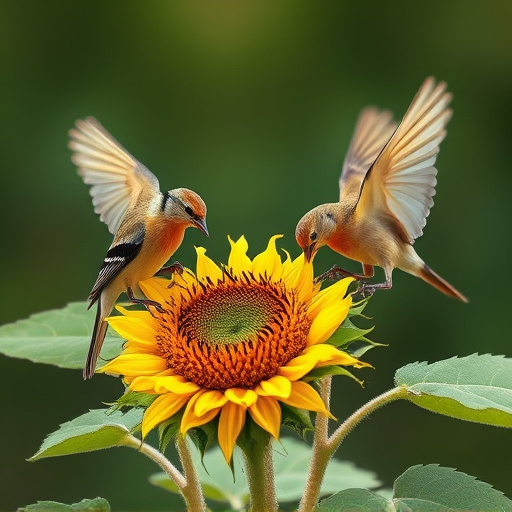 Wild birds eating sunflower hearts