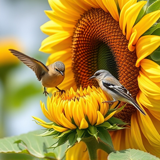 Wild birds eating sunflower hearts