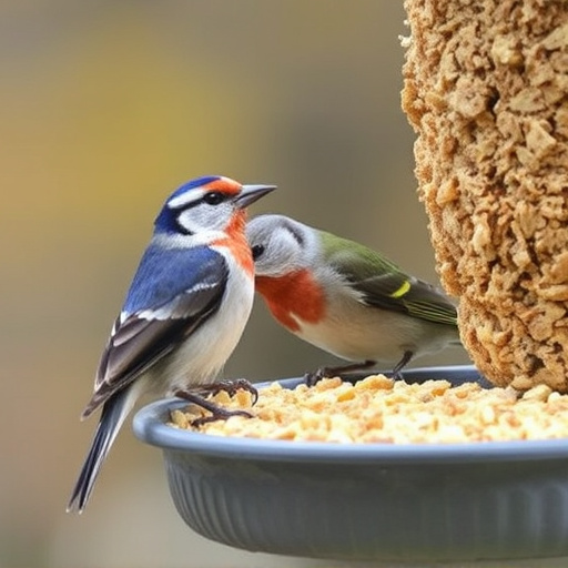 Wild birds enjoying protein-rich suet mix
