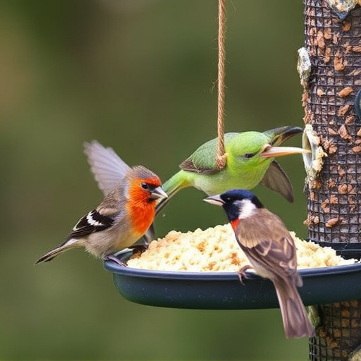 Wild birds enjoying protein-rich suet mix