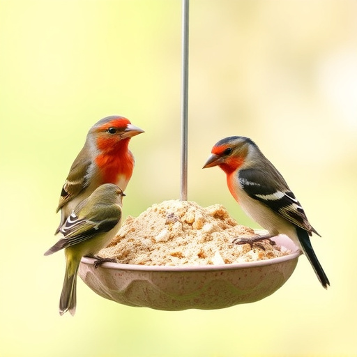 Wild birds enjoying protein-rich suet mix