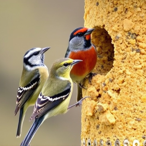 Wild birds enjoying protein-rich suet mix