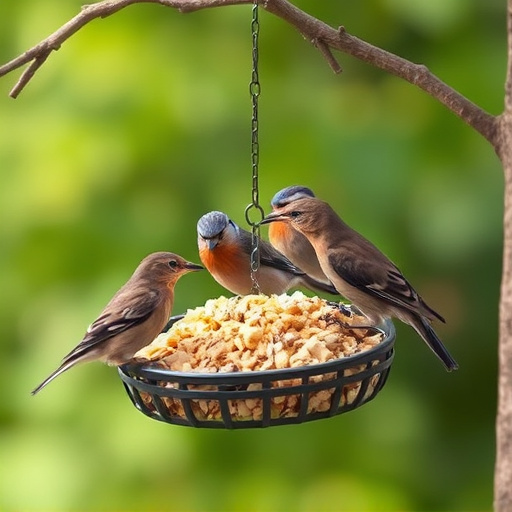 Wild birds enjoying protein-rich suet mix