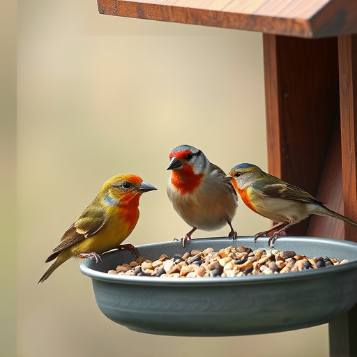 Wild birds feeding from seed tray