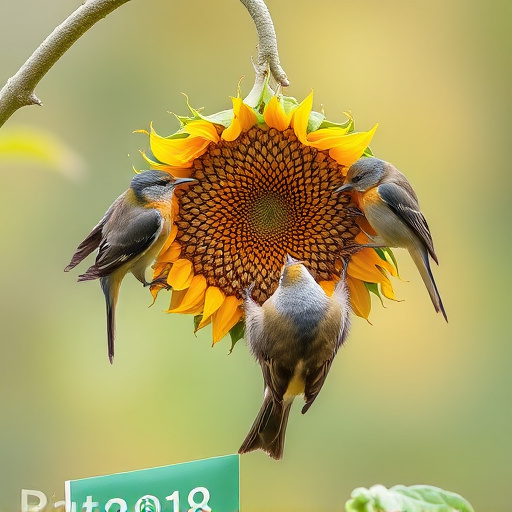 Wild birds feeding on sunflower seeds