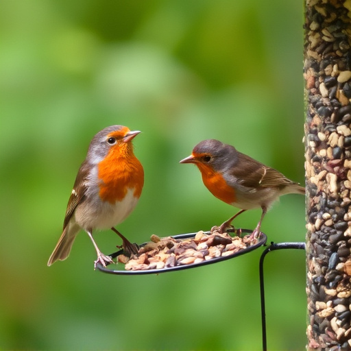 Wild robins enjoying mixed seed blend