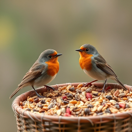 Wild robins enjoying mixed seed blend