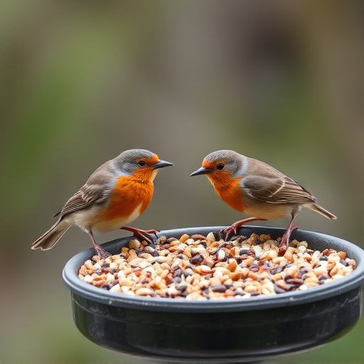 Wild robins enjoying mixed seed blend