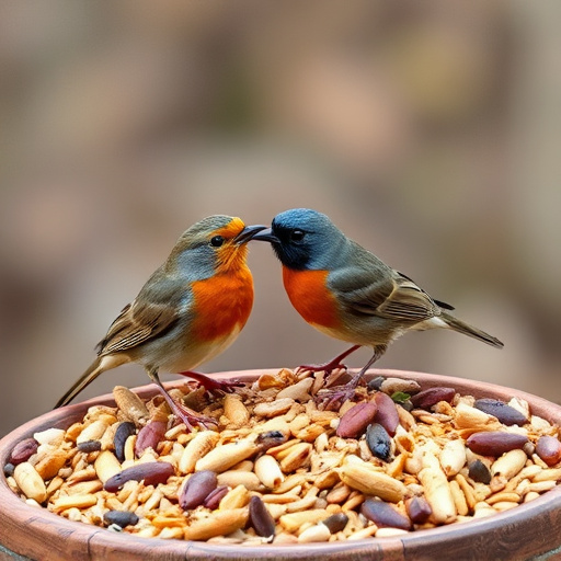 Wild robins enjoying mixed seed blend