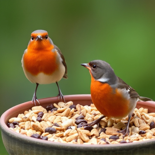 Wild robins enjoying mixed seed blend