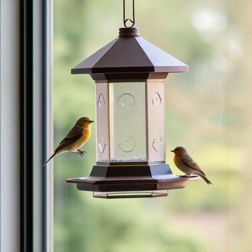 Window bird feeder attached to glass