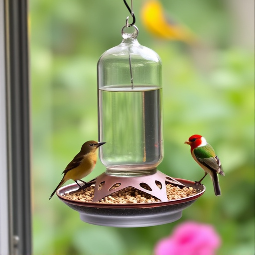 Window feeder attracting garden birds