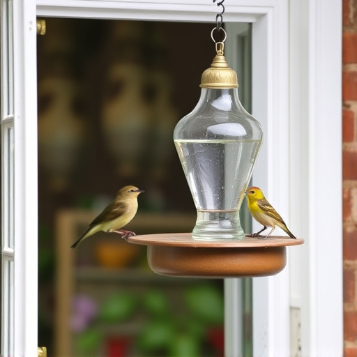 Window feeder attracting garden birds