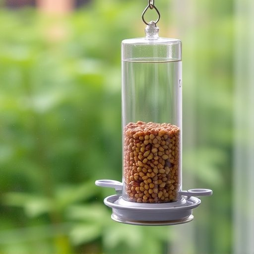 Window feeder filled with seeds outdoors