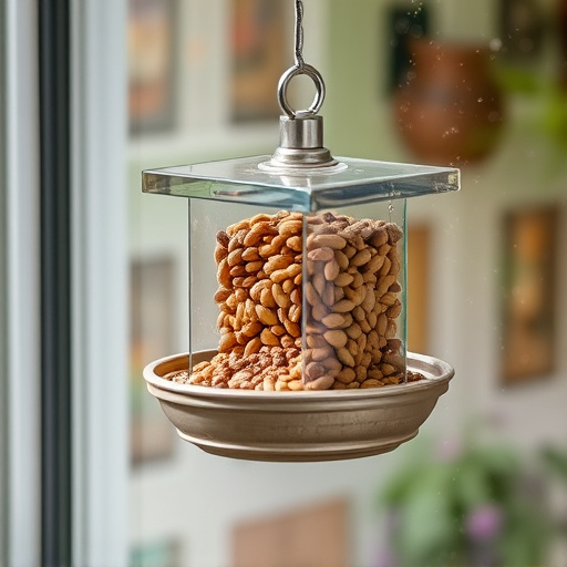 Window feeder filled with seeds outdoors