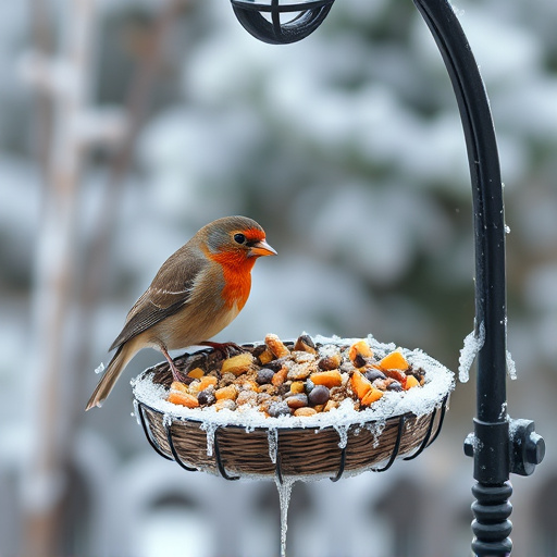 Winter bird food on frosty bird table
