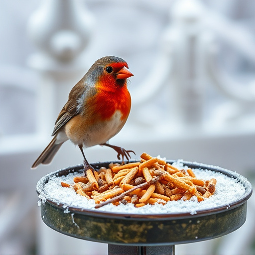 Winter bird food on frosty bird table