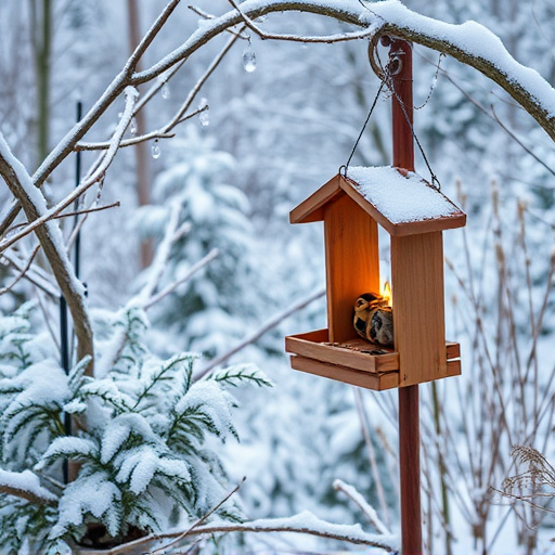 Winter garden scene with fat ball feeder