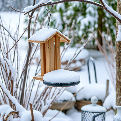 Winter garden scene with fat ball feeder