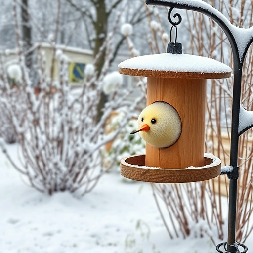 Winter garden scene with fat ball feeder