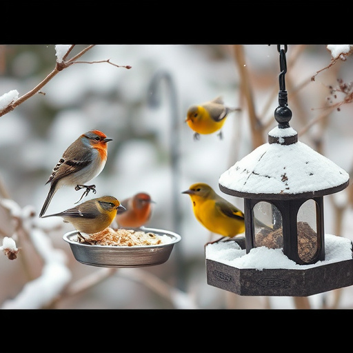 Winter garden scene with suet feeders