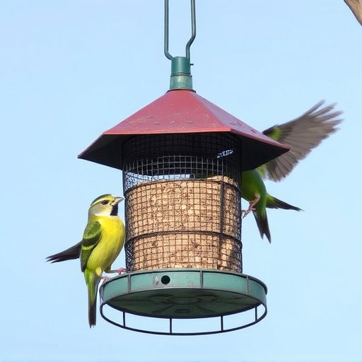 Wire mesh feeder deterring large birds