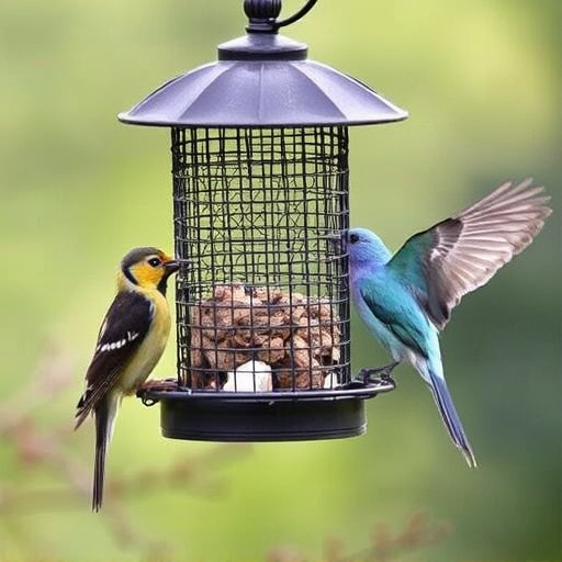 Wire mesh feeder deterring large birds