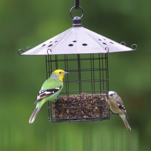 Wire mesh feeder deterring large birds