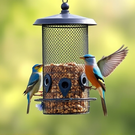 Wire mesh feeder deterring large birds