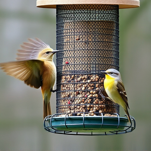 Wire mesh feeder deterring large birds