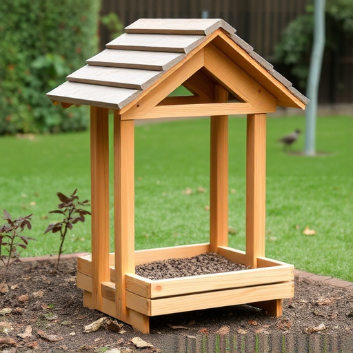 Wooden ground feeder with pitched roof