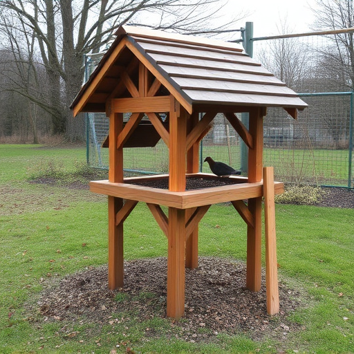 Wooden ground feeder with pitched roof