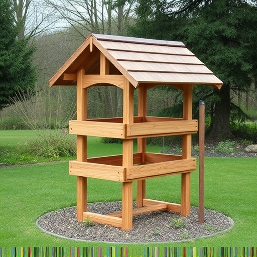 Wooden ground feeder with pitched roof
