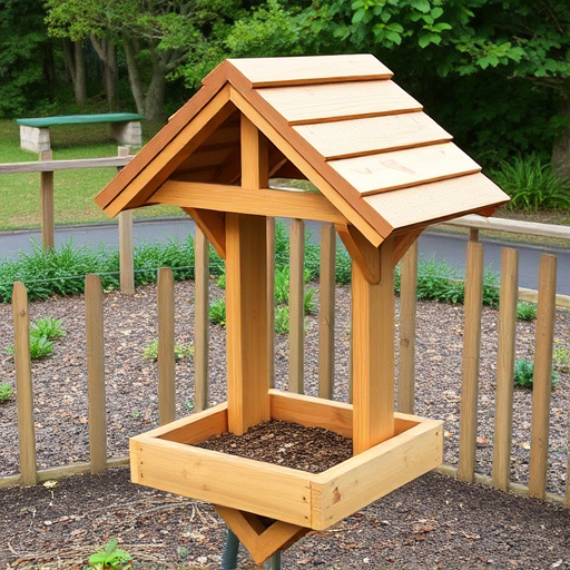 Wooden ground feeder with pitched roof