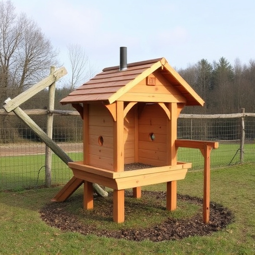 Wooden ground feeder with pitched roof