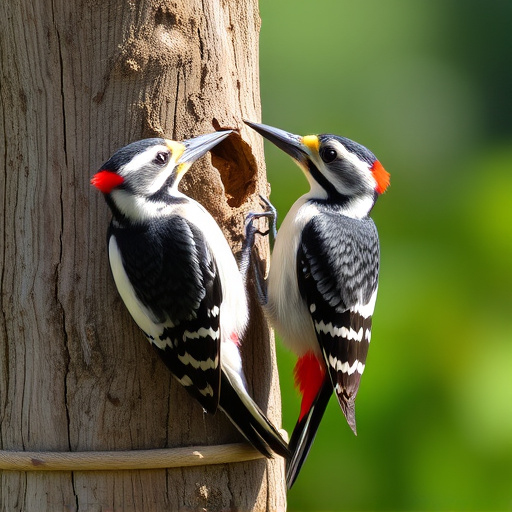 Woodpecker feeding on suet block